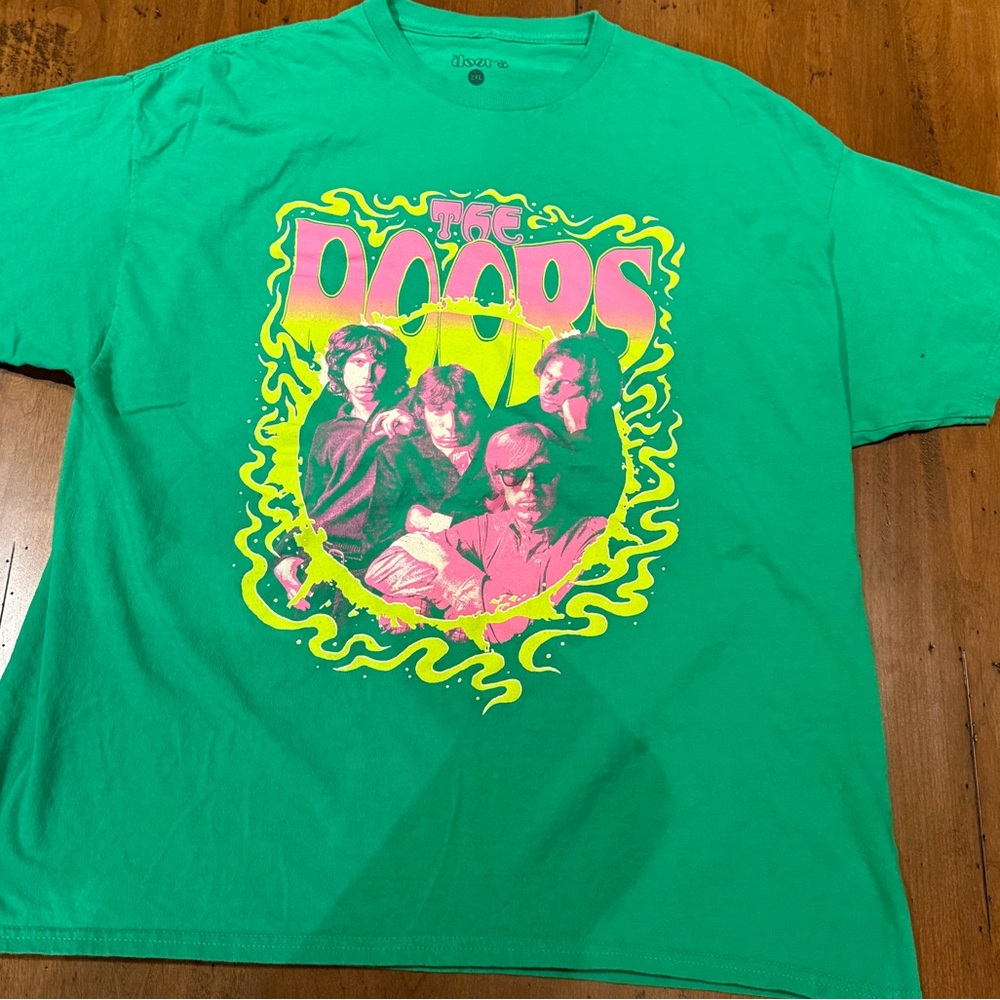 Oversized Graphic Band Tee Green with Neon Accents